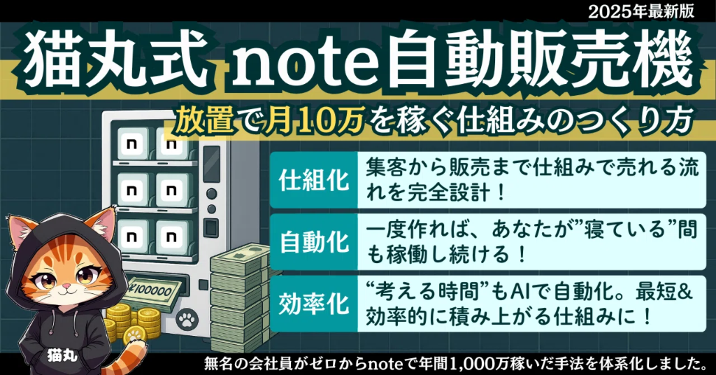 猫丸式note自動販売機 放置で月10万を稼ぐ仕組みのつくり方